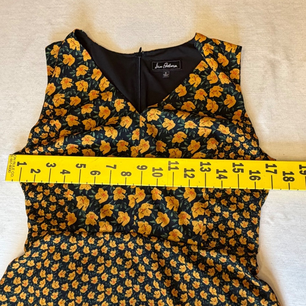 Sam Edelman Tiered Midi Dress Women 8 Black Yellow Floral Ruffle High-Low - Picture 12 of 16